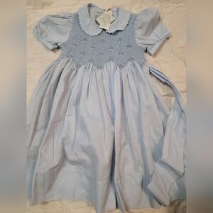 Feltman Brothers Blue Scalloped Pearl Smocked Dress Sz 4